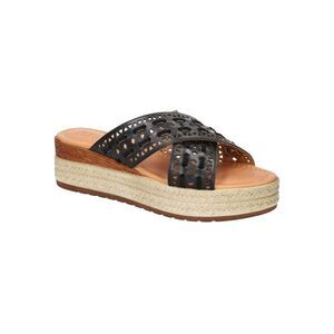 Bella Vita Black Laser-Cut Espadrille Slide Sandals